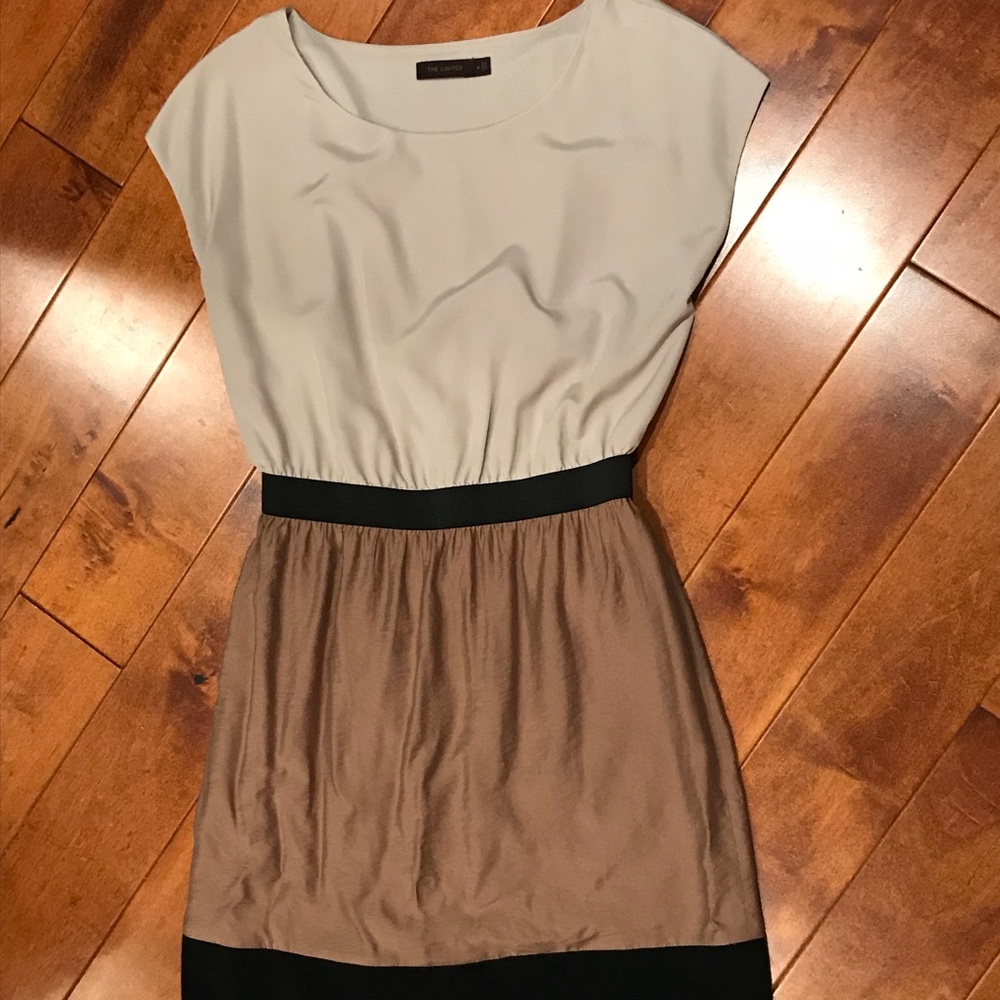 The Limited Cream and Bronze Cap Sleeve Dress
